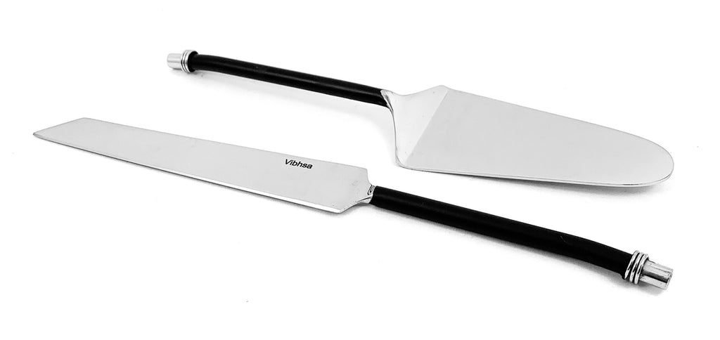 Cake Cutting & Serving Set with Forks (Black, Twisted Handle) Vibhsa