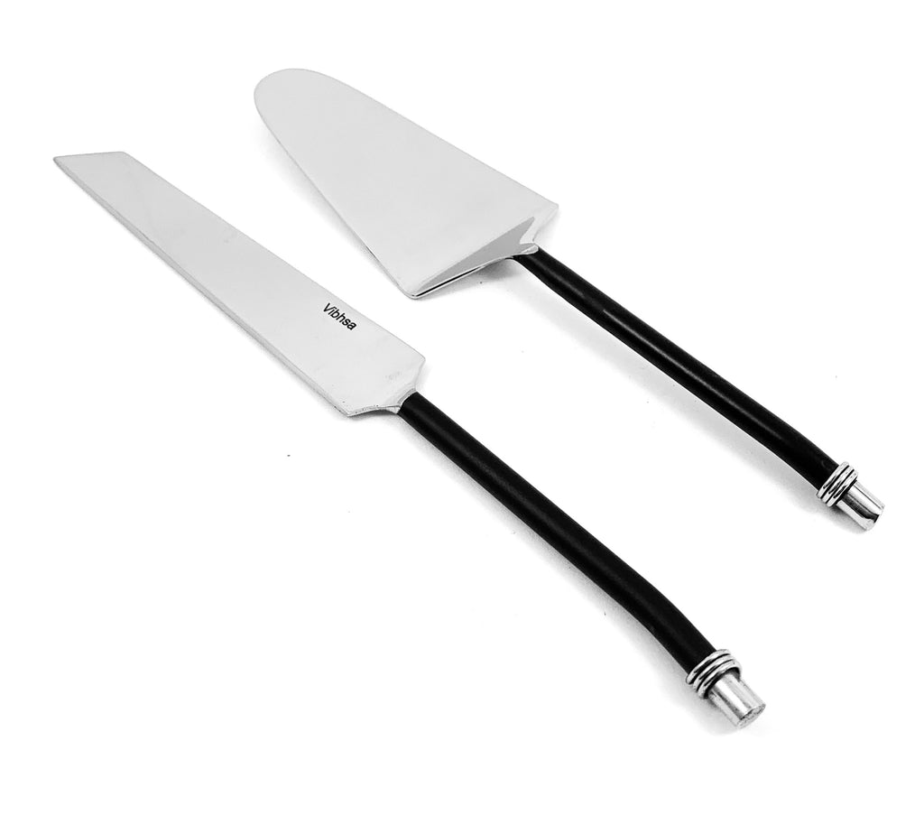 Cake Cutting & Serving Set with Forks (Black, Twisted Handle) Vibhsa