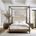 Queen Canopy Bed Frame With Upholstered Headboard - Brown Unique Piece Furniture