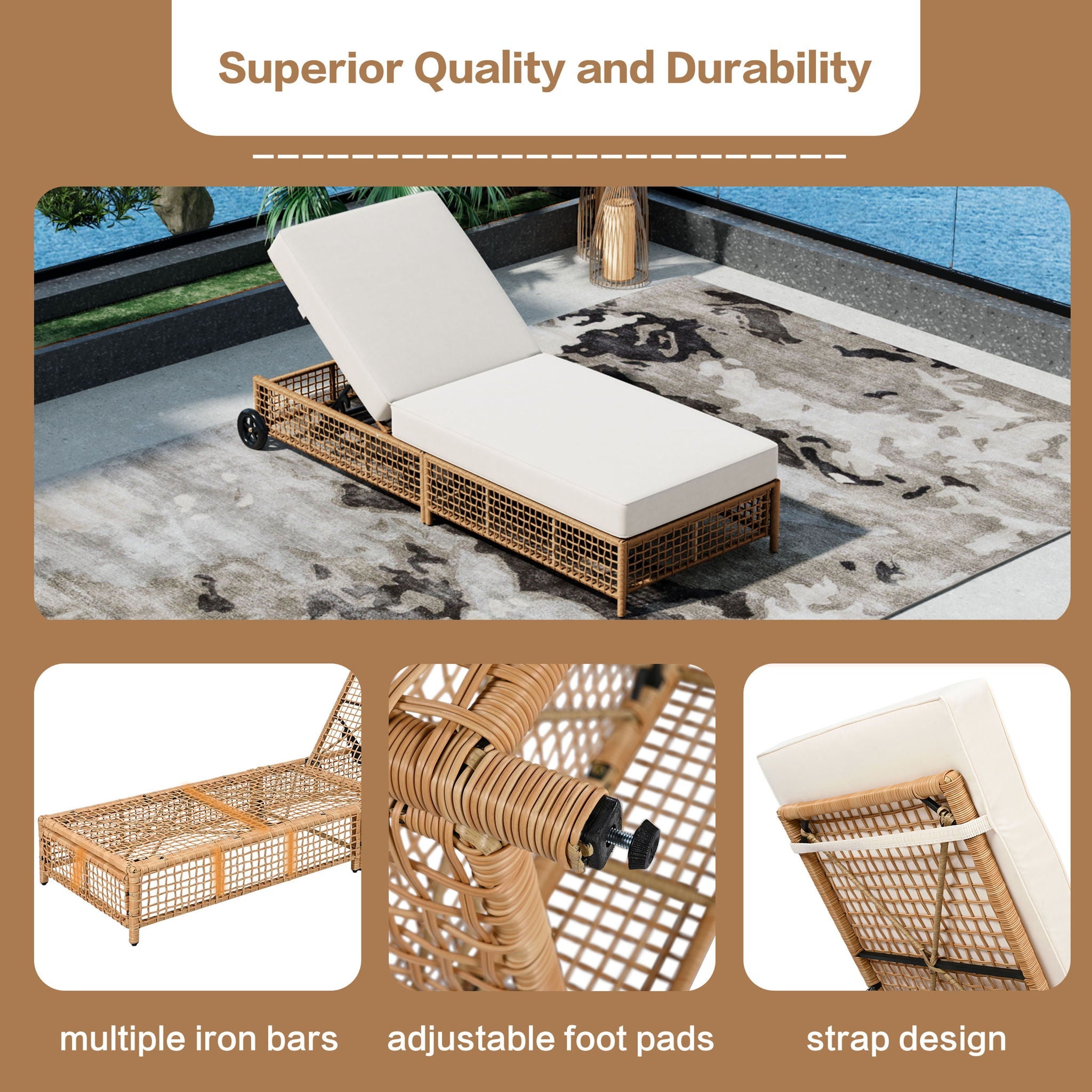 Outdoor Lounge Chair With 5 Position Backrest With Cushion And Wheels Unique Piece Furniture