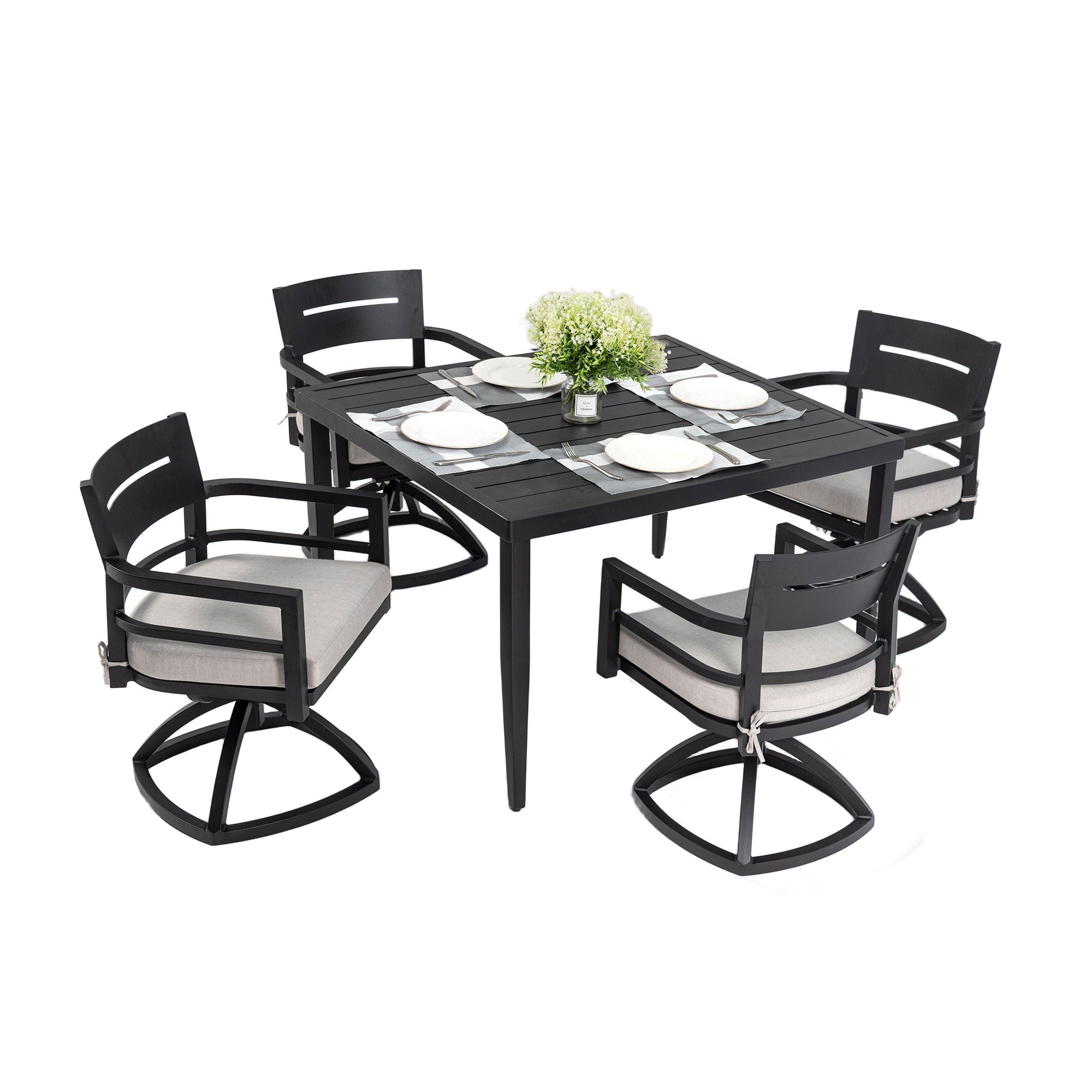 Outdoor Modern Dining Set, Chairs Sunbrella Cushioned And Dining Table With Umbrella Hole Unique Piece Furniture