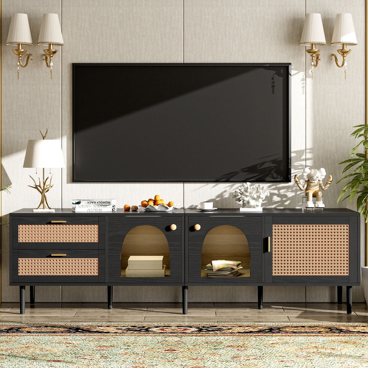 TV Stand With App-Controlled LED Lights, 2 Drawers & Door Storage Unique Piece Furniture