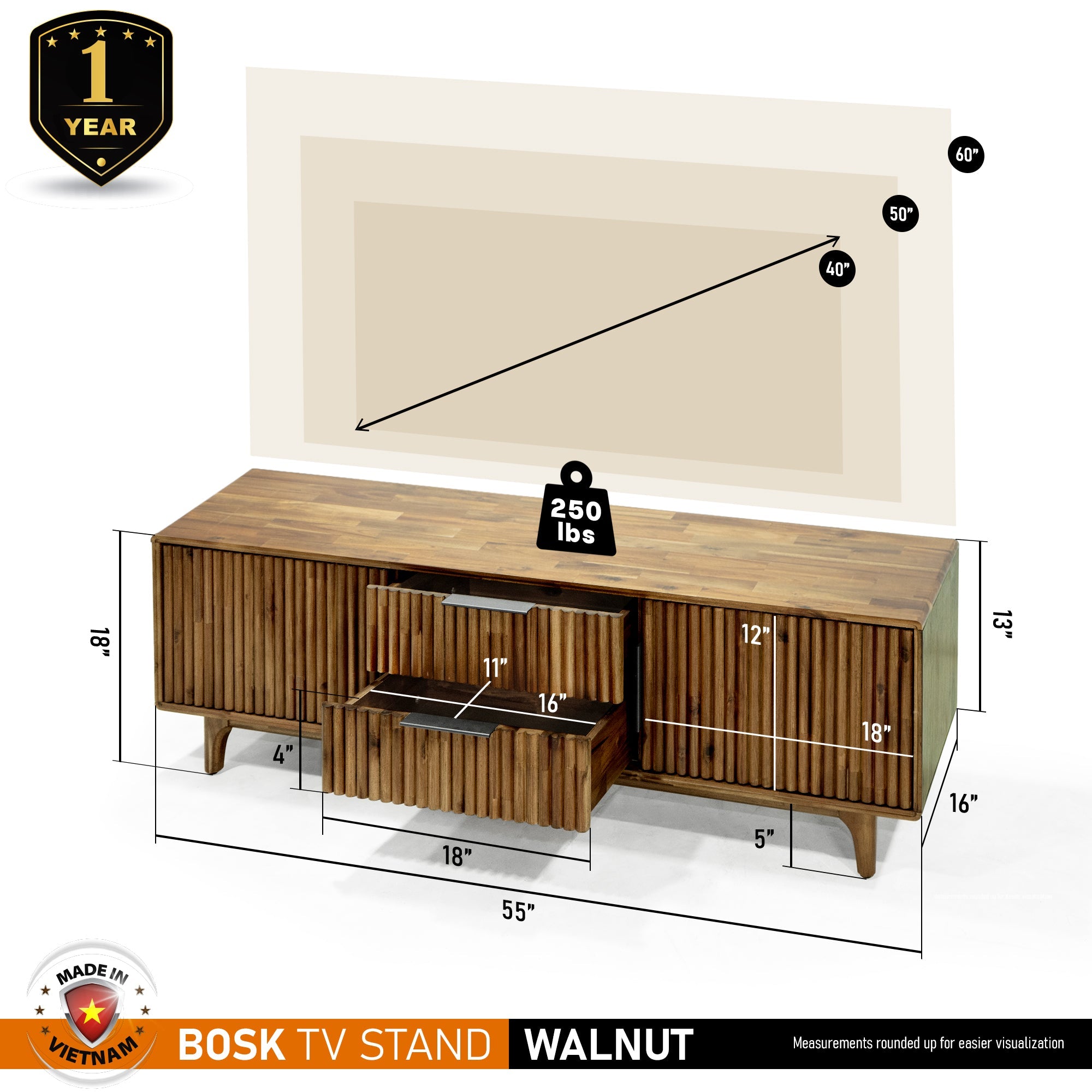 Bosk Wood Fluted TV Stand Megsu