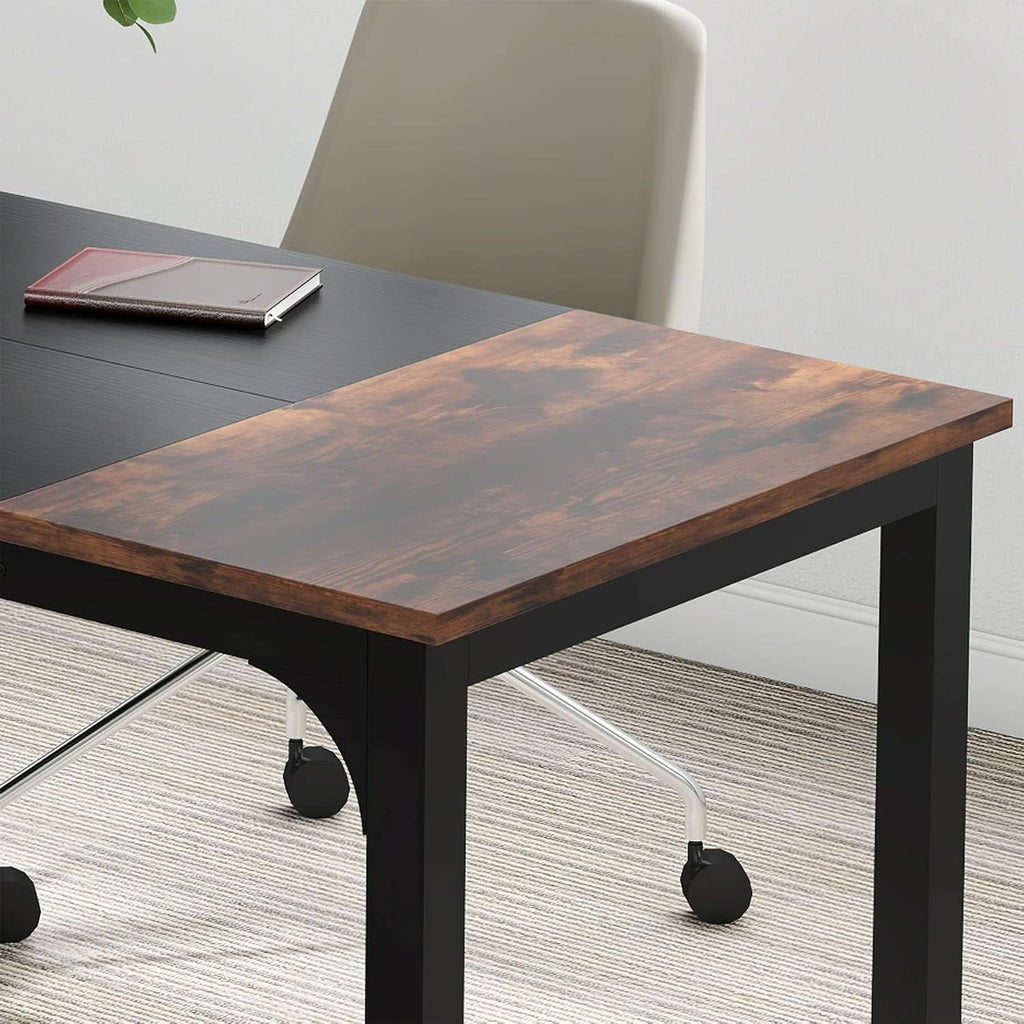 63 Inch Executive Desk Two Tone Brown Black Heavy Duty Frame ShipItFurniture
