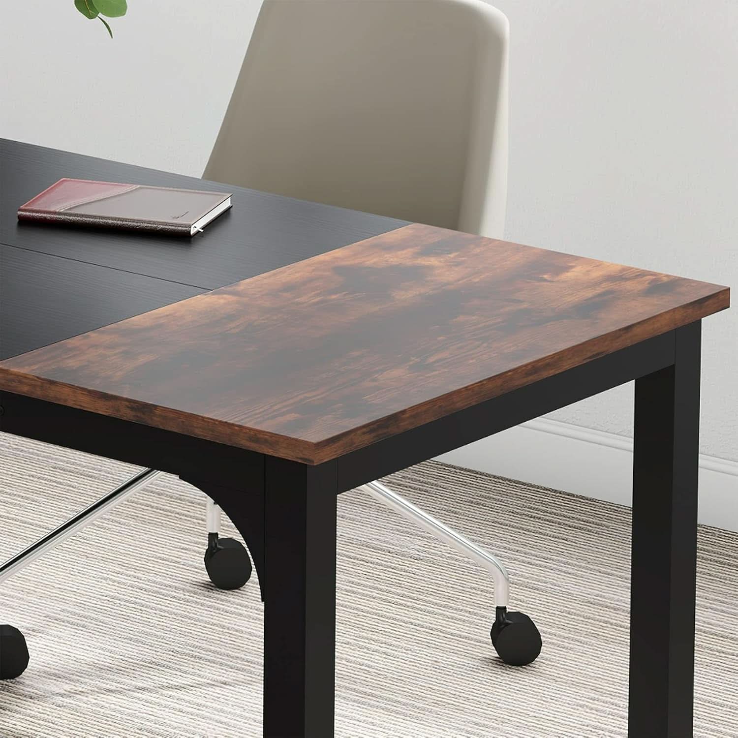 63 Inch Executive Desk Two Tone Brown Black Heavy Duty Frame ShipItFurniture