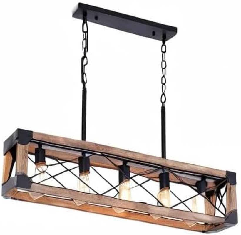 5 Lights Farmhouse Wood Linear Chandelier Farmhouse Decor