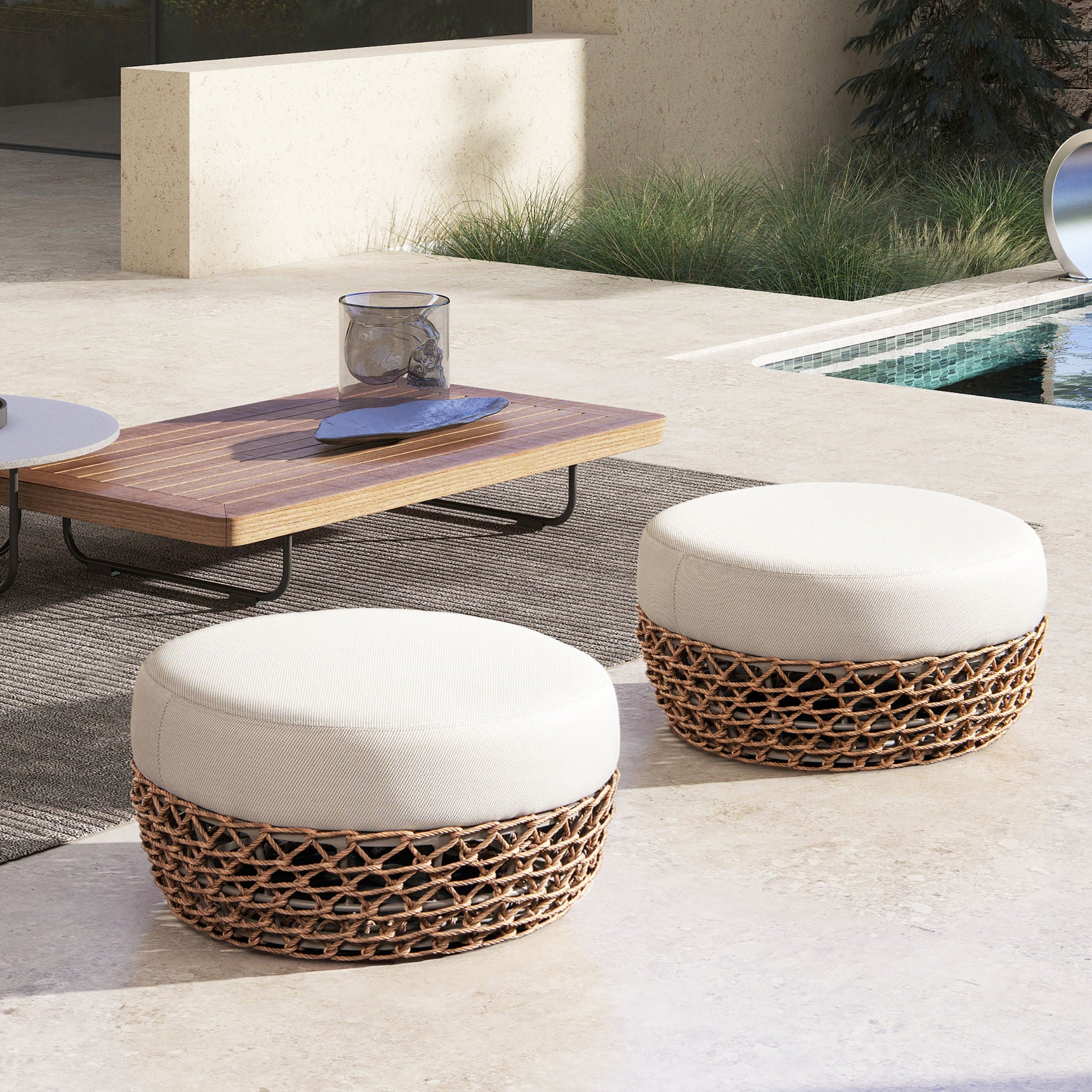Willow - Round Upholstered Patio Ottoman Unique Piece Furniture