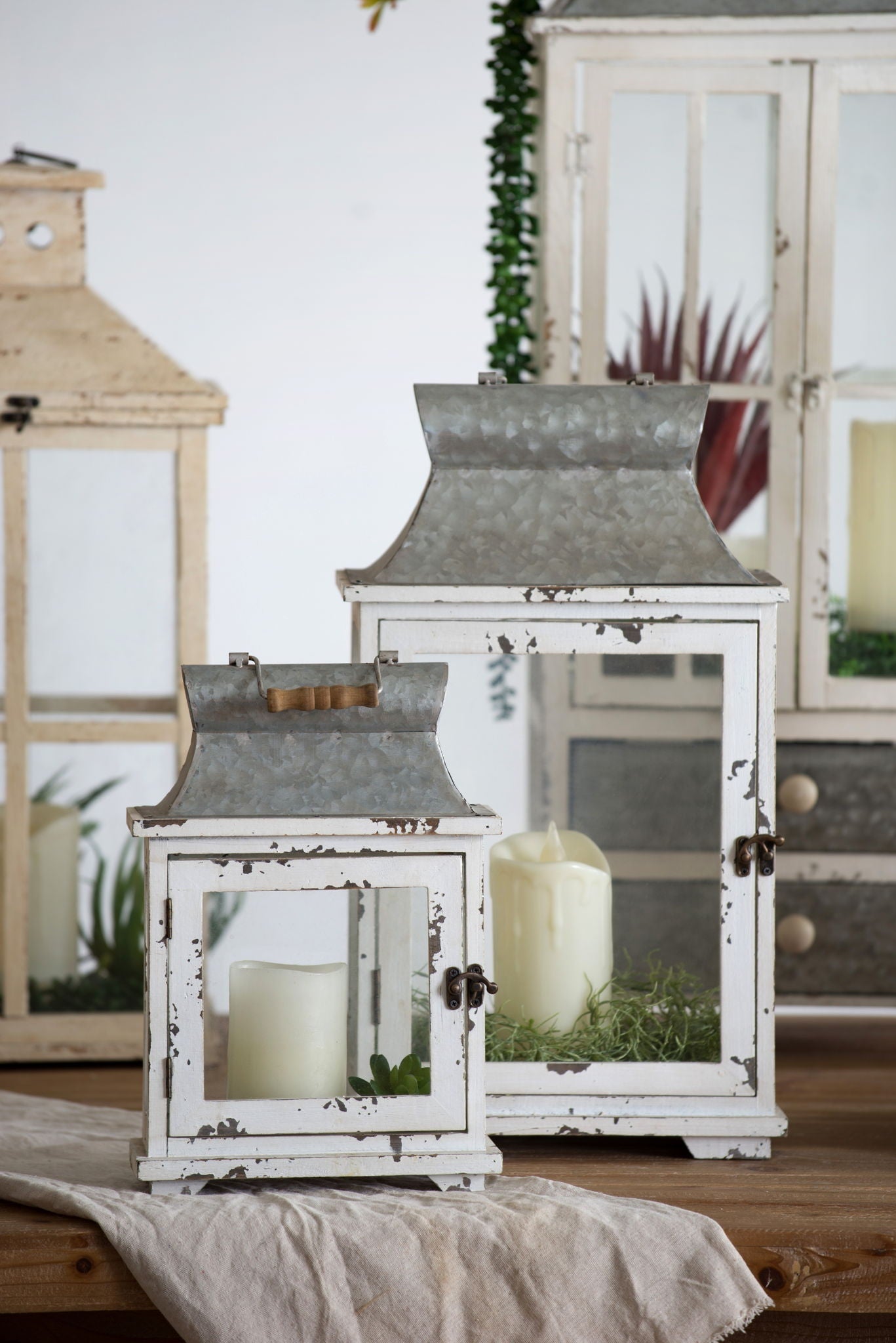 Wooden Candle Lantern Decorative, Hurricane Lantern Holder Decor For Indoor Outdoor, Home Garden Wedding - White Unique Piece Furniture