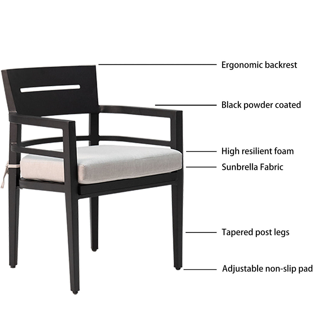 Outdoor Modern Dining Set, Chairs Sunbrella Cushioned And Dining Table With Umbrella Hole Unique Piece Furniture