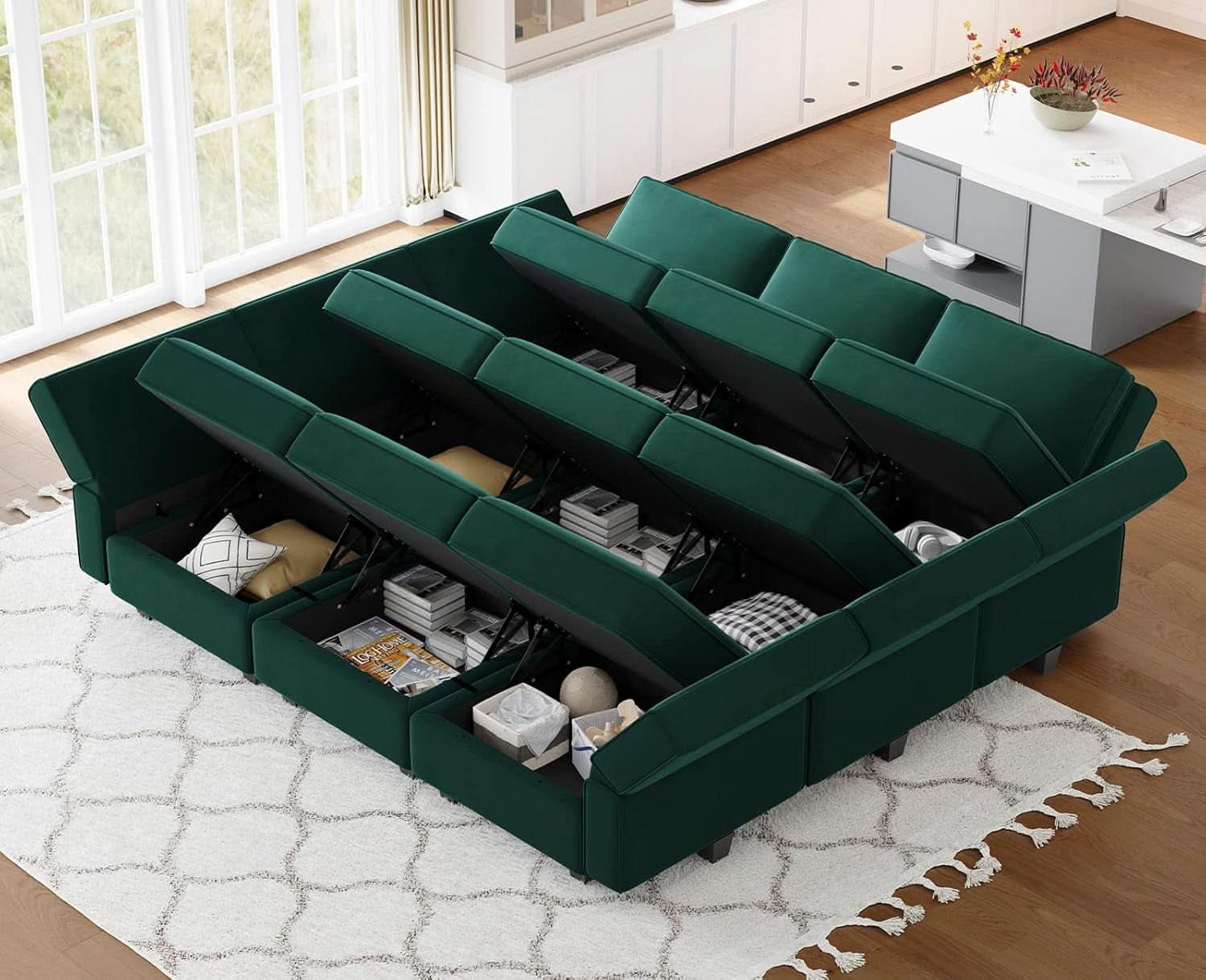Luxurious Emerald Green Velvet Modular Sleeper Sofa ShipItFurniture