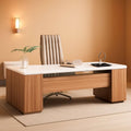 85 Point 8 Inch L-Shaped Executive Desk White Walnut Storage Cabinet ShipItFurniture
