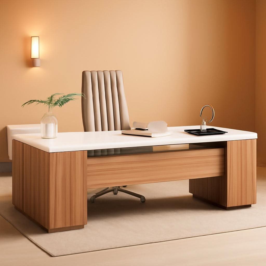 85 Point 8 Inch L-Shaped Executive Desk White Walnut Storage Cabinet ShipItFurniture