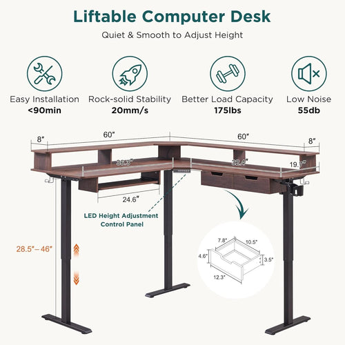 60 Inch Elevated Electric Standing Desk Dark Walnut ShipItFurniture