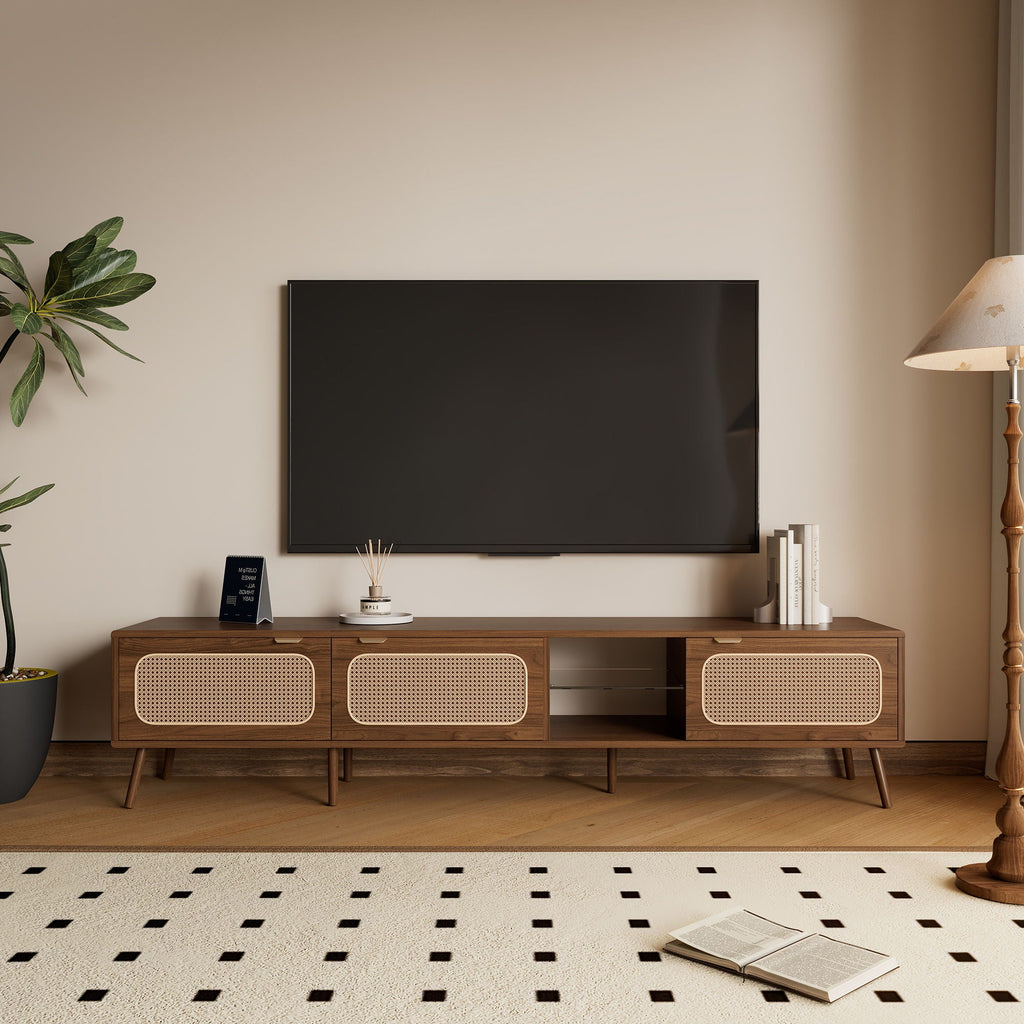 78" TV Stand With Ample Storage And Open Shelving - Walnut Unique Piece Furniture