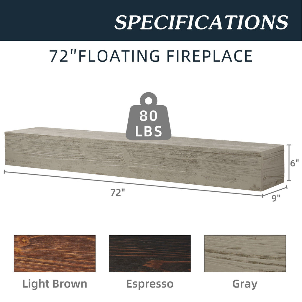 Rustic Wood Fireplace Mantel, Wall-Mounted & Floating Shelf For Home Decor Unique Piece Furniture