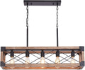 Farmhouse 5-Light Linear Chandelier with Solid Wood Farmhouse Decor