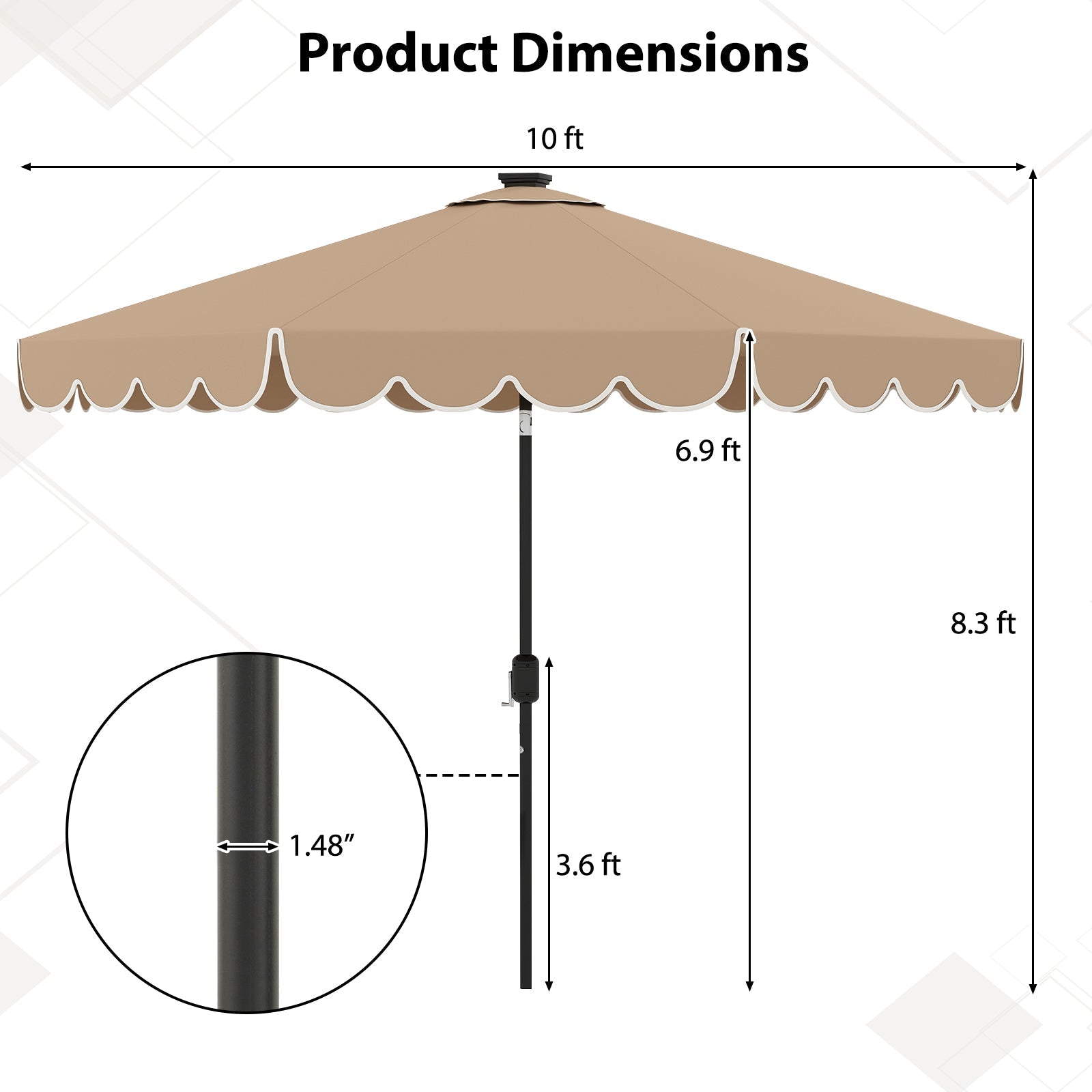 10 Feet Solar Patio Umbrella with 24 LED Lights DirectDeals
