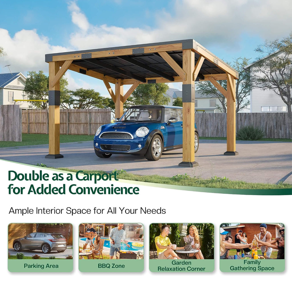 [10X12FT] Heavy-Duty Sloped Galvanized Steel Roof Cedar Wood Gazebo (SAK64831) SAKSBY WHOLESALE