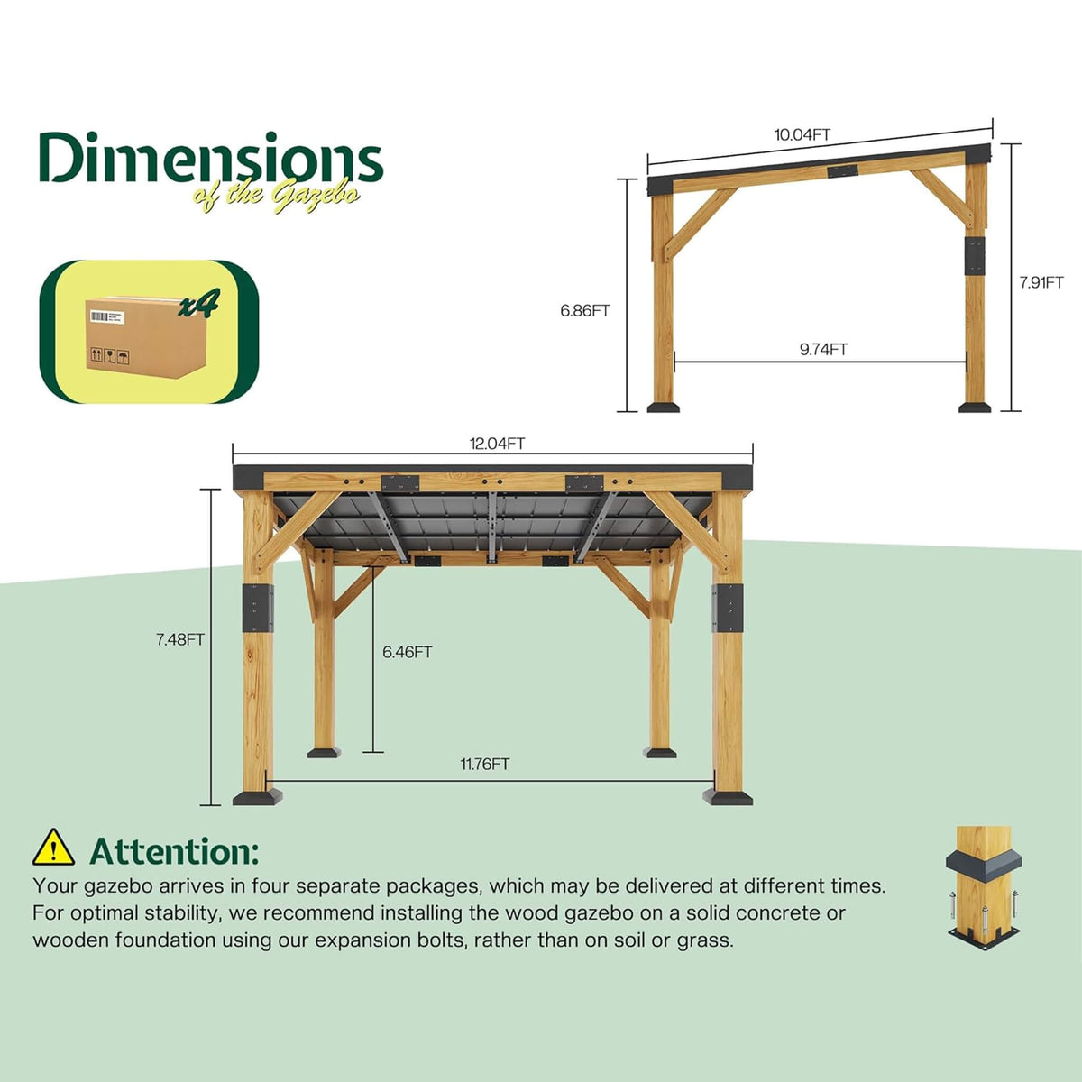 [10X12FT] Heavy-Duty Sloped Galvanized Steel Roof Cedar Wood Gazebo (SAK64831) SAKSBY WHOLESALE