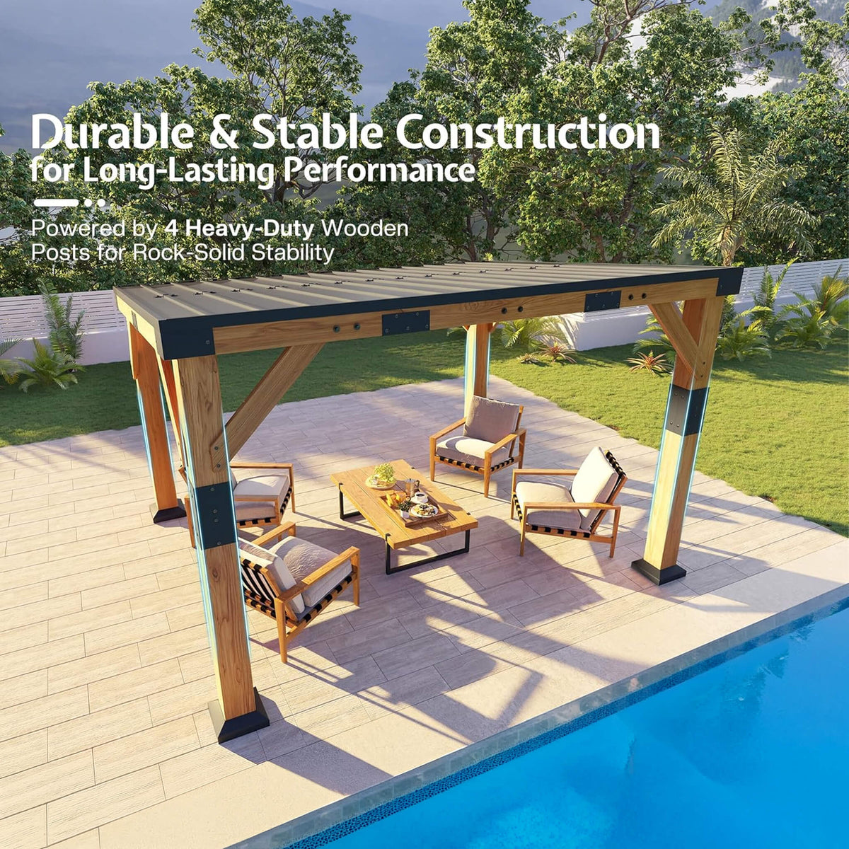 [10X12FT] Heavy-Duty Sloped Galvanized Steel Roof Cedar Wood Gazebo (SAK64831) SAKSBY WHOLESALE