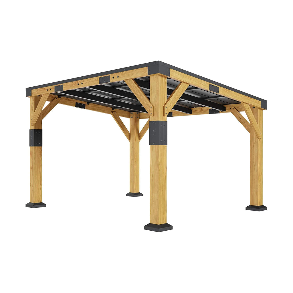 [10X12FT] Heavy-Duty Sloped Galvanized Steel Roof Cedar Wood Gazebo (SAK64831) SAKSBY WHOLESALE