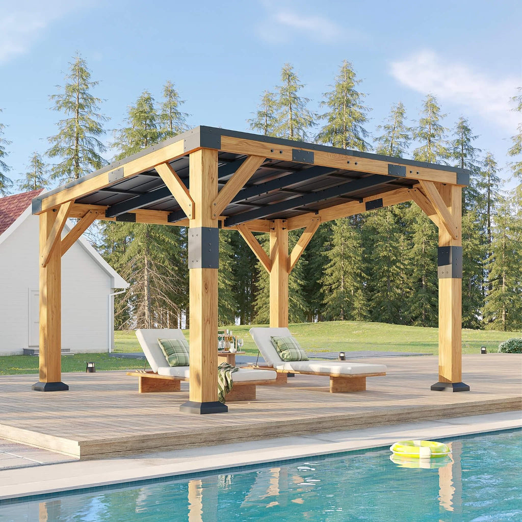 [10X12FT] Heavy-Duty Sloped Galvanized Steel Roof Cedar Wood Gazebo (SAK64831) SAKSBY WHOLESALE