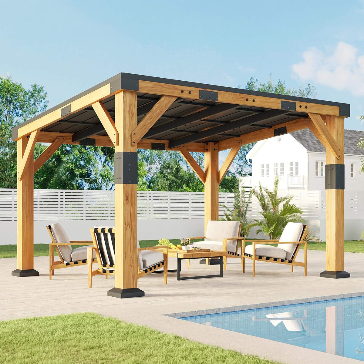[10X12FT] Heavy-Duty Sloped Galvanized Steel Roof Cedar Wood Gazebo (SAK64831) SAKSBY WHOLESALE