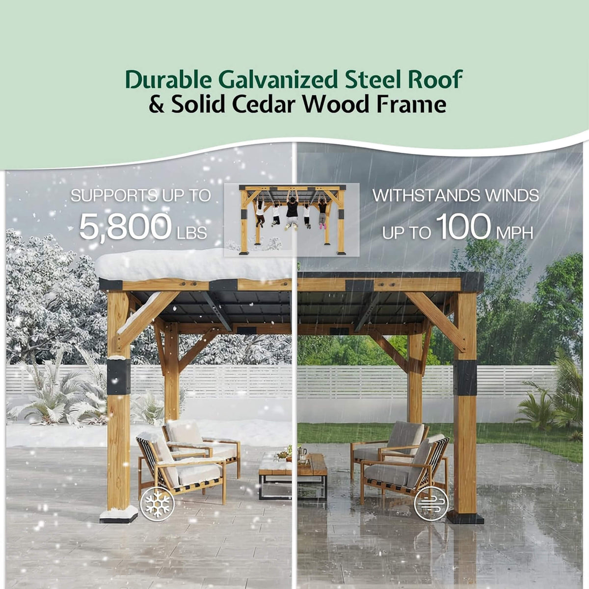 [10X12FT] Heavy-Duty Sloped Galvanized Steel Roof Cedar Wood Gazebo (SAK64831) SAKSBY WHOLESALE