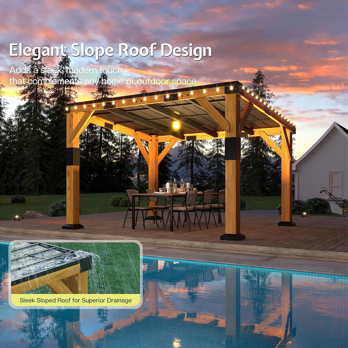 [10X12FT] Heavy-Duty Sloped Galvanized Steel Roof Cedar Wood Gazebo (SAK64831) SAKSBY WHOLESALE