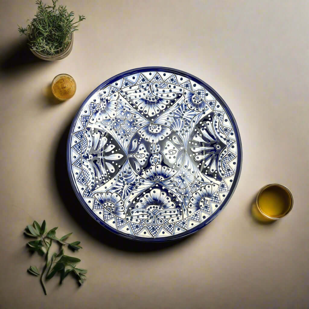 11.5" Talavera Blue & White Dinner Plate | Mexican Dinnerware The Talavera Hub