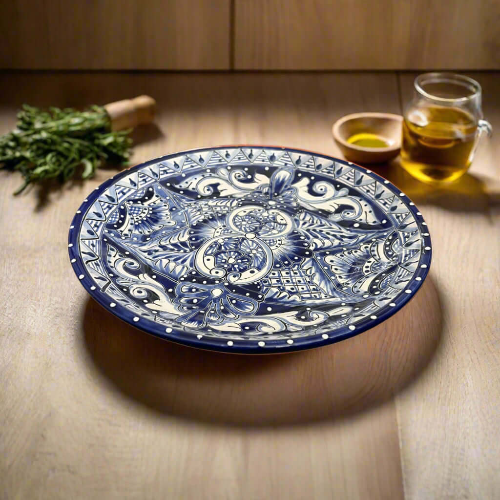 11.5" Talavera Blue & White Dinner Plate | Mexican Dinnerware The Talavera Hub
