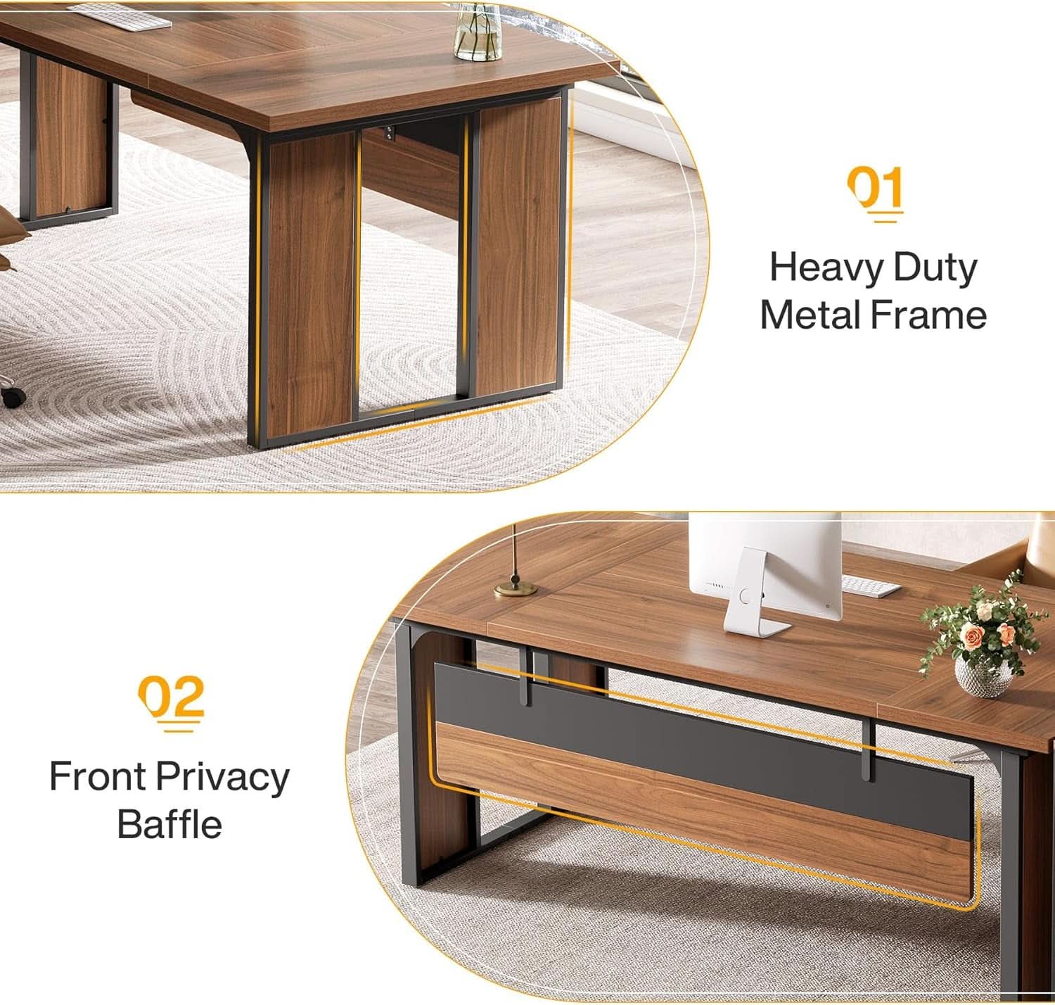 63 Inch L Shaped Executive Desk With Storage Shelves ShipItFurniture