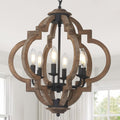 Chandelier Farmhouse 6-Light Rustic Wood Black Pendant Kitchen Island NIKKI CASA