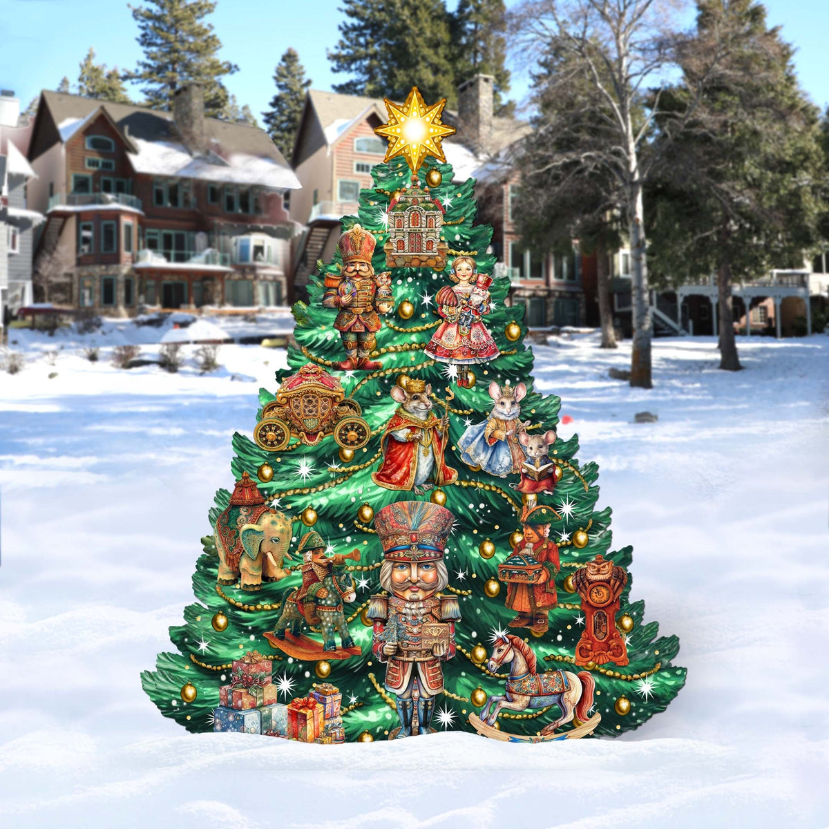 Nutcracker-Themed Christmas Tree Outdoor Indoor Decor Wooden Christmas Decoration by G. Debrekht Christmas Decor - 8191501F G.DeBrekht