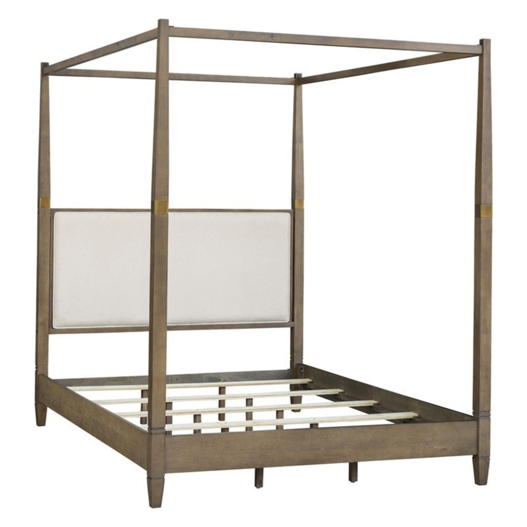 Queen Canopy Bed Frame With Upholstered Headboard - Brown Unique Piece Furniture