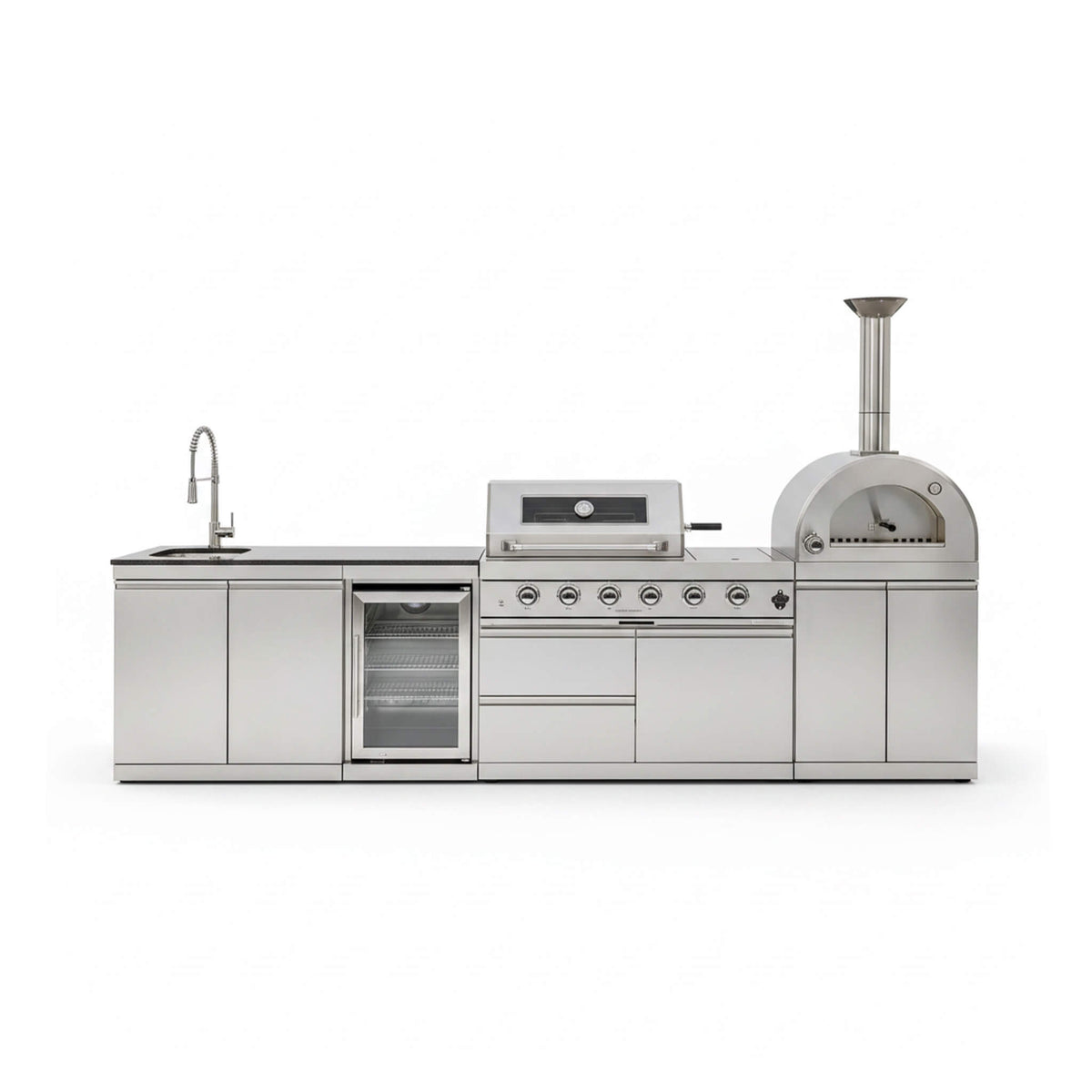 125-Inch 4-Burner 108K BTU Outdoor Kitchen Island With Pizza Oven, Rotisserie & Refrigerator (SAK55768) SAKSBY WHOLESALE