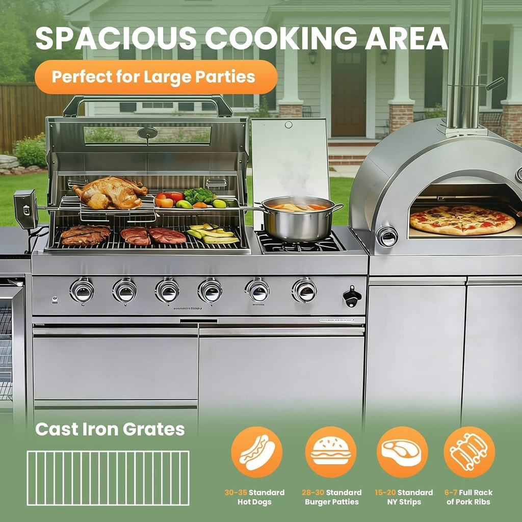 125-Inch 4-Burner 108K BTU Outdoor Kitchen Island With Pizza Oven, Rotisserie & Refrigerator (SAK55768) SAKSBY WHOLESALE