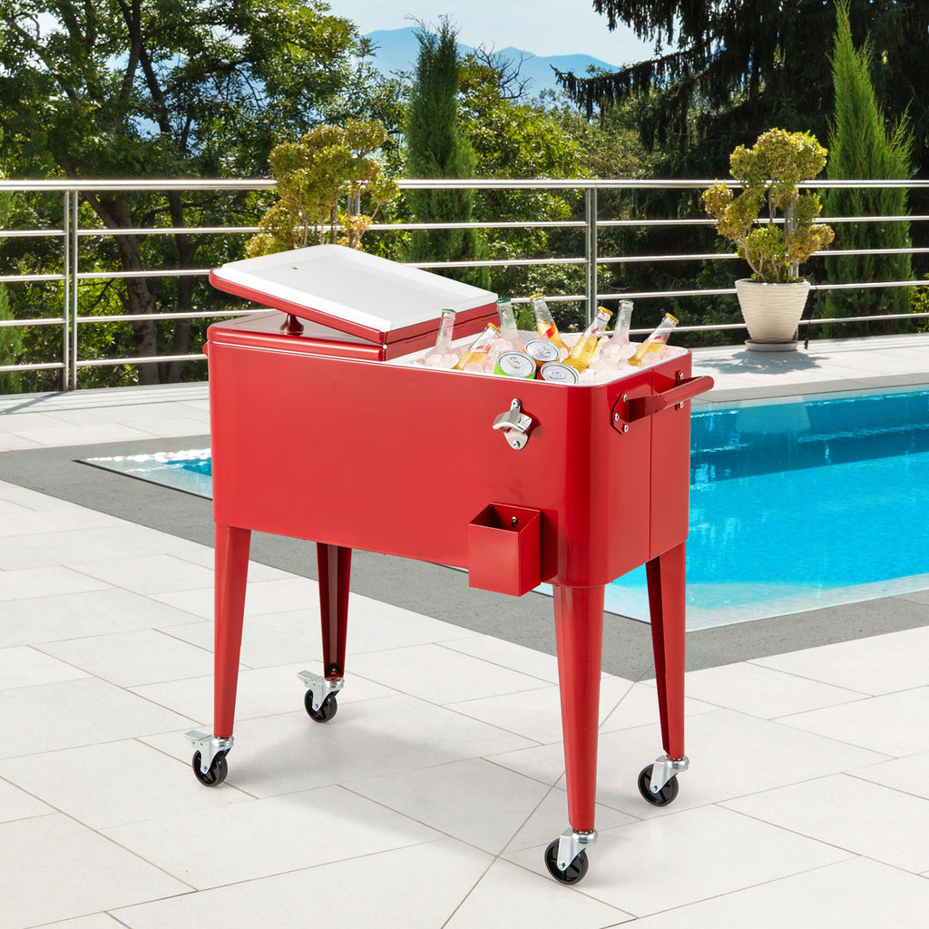 Red Portable Outdoor Patio Cooler Cart DirectDeals