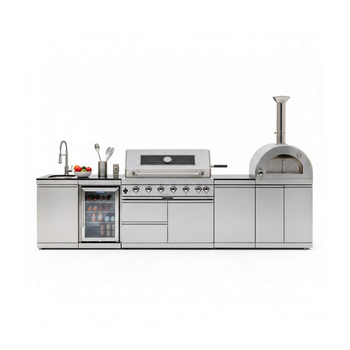 128-Inch 6-Burner 120K BTU Outdoor Kitchen Island With Pizza Oven, Rotisserie & Refrigerator (SAK75770) SAKSBY WHOLESALE