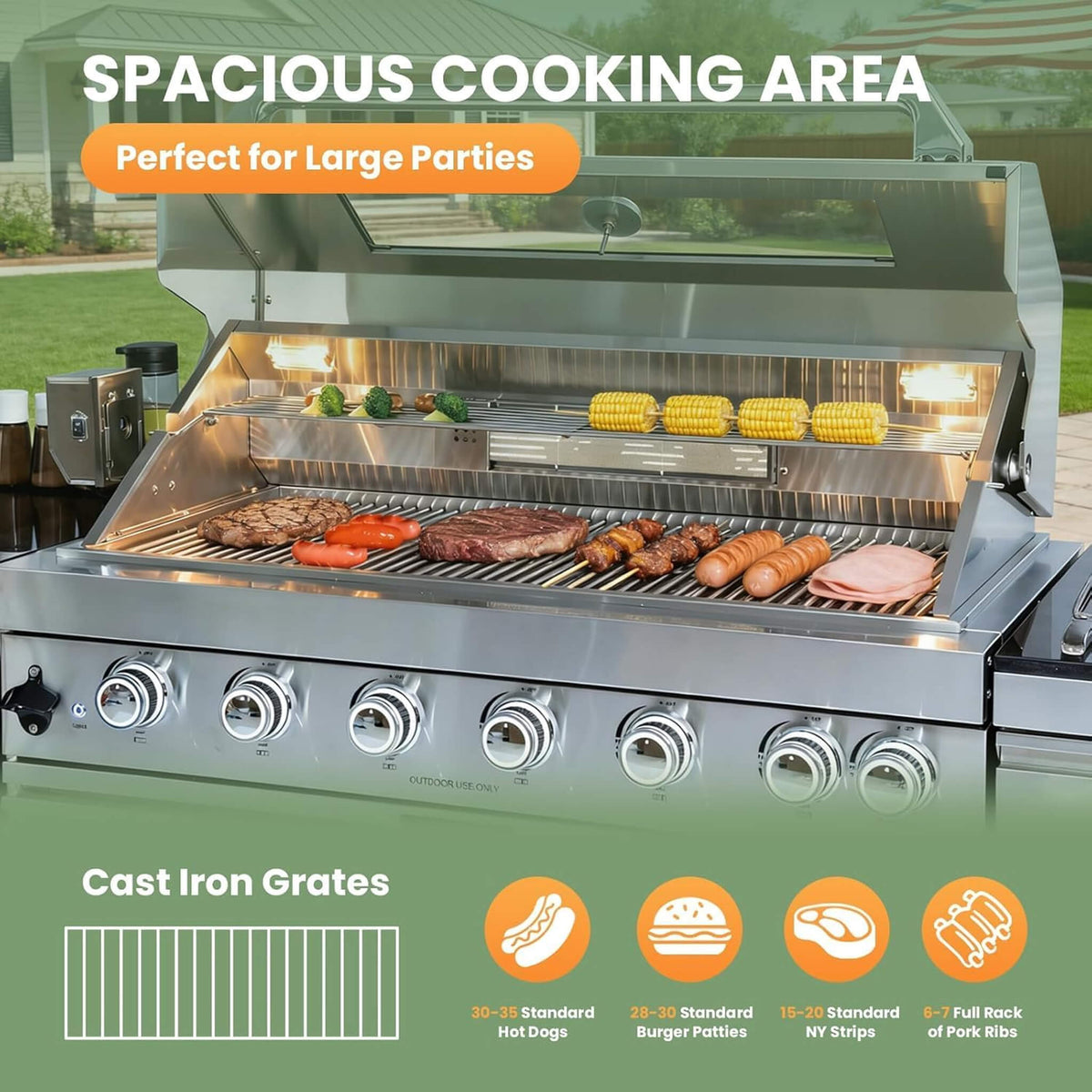 128-Inch 6-Burner 120K BTU Outdoor Kitchen Island With Pizza Oven, Rotisserie & Refrigerator (SAK75770) SAKSBY WHOLESALE