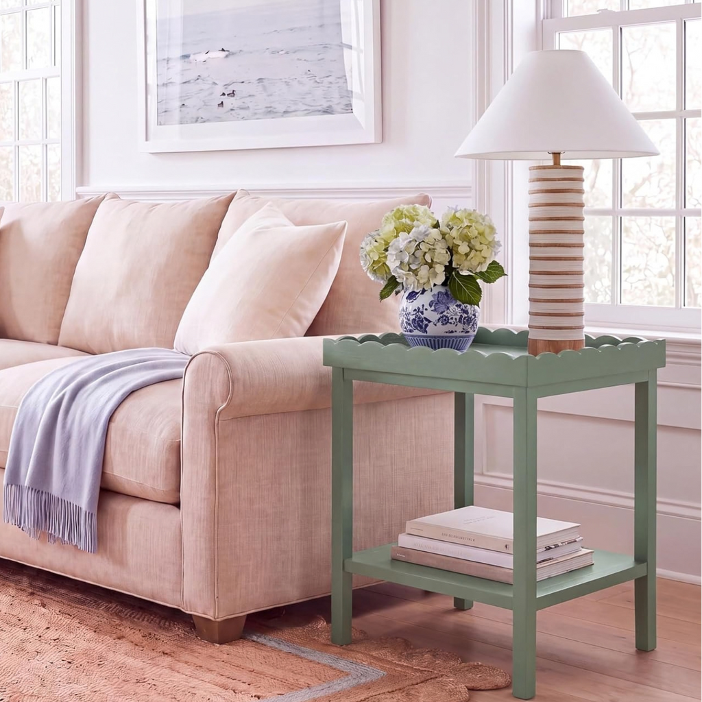 Hallie Scalloped Side Table in Mint Green Shop Fête