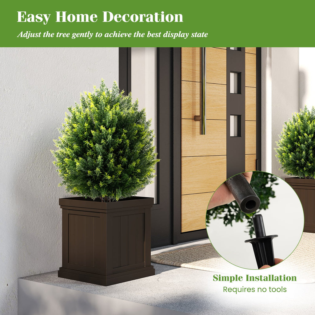 24 Inches Artificial Cypress Topiary Ball Tree Set with Ground Spike-Green DirectDeals