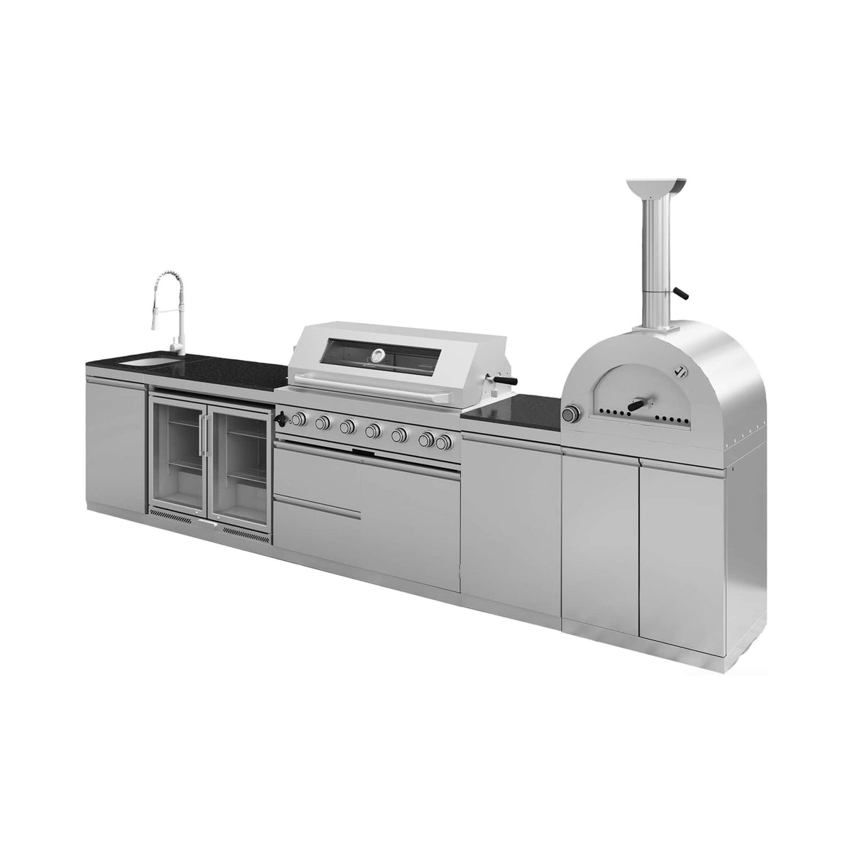 147-Inch 6-Burner 120K BTU Outdoor Kitchen Island With Pizza Oven, Rotisserie & Refrigerator (SAK96429) SAKSBY WHOLESALE