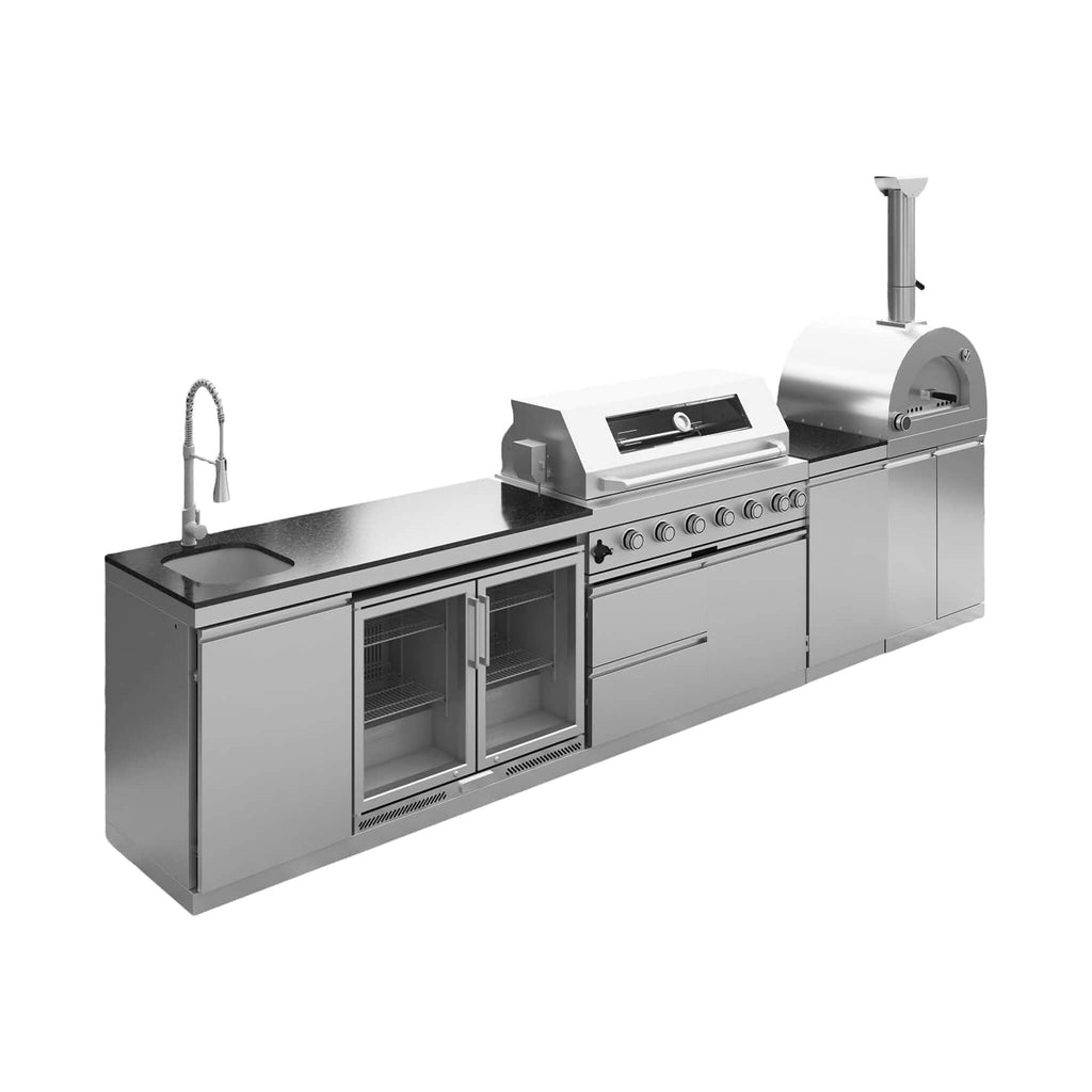 147-Inch 6-Burner 120K BTU Outdoor Kitchen Island With Pizza Oven, Rotisserie & Refrigerator (SAK96429) SAKSBY WHOLESALE