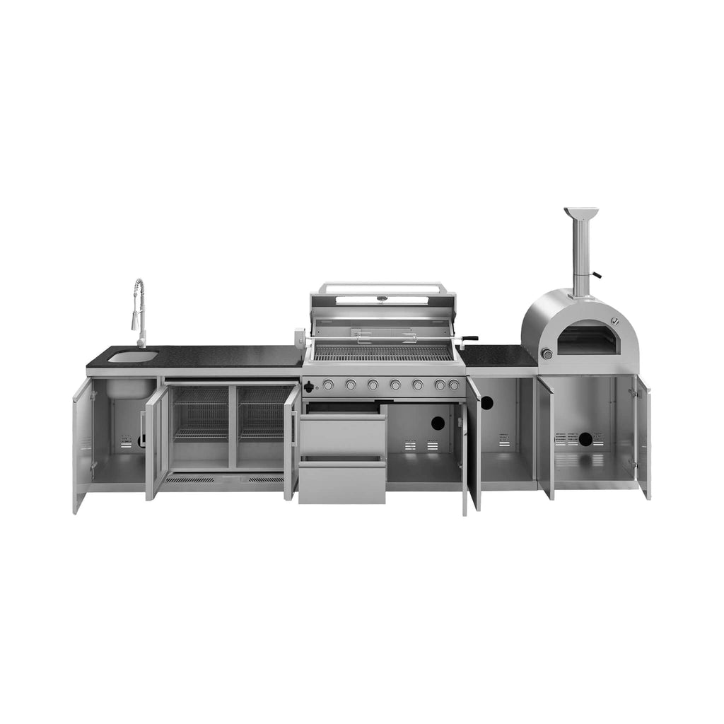 147-Inch 6-Burner 120K BTU Outdoor Kitchen Island With Pizza Oven, Rotisserie & Refrigerator (SAK96429) SAKSBY WHOLESALE