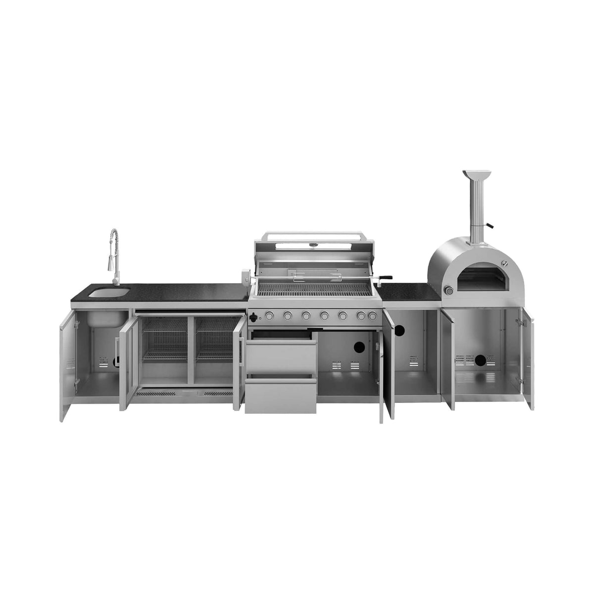 147-Inch 6-Burner 120K BTU Outdoor Kitchen Island With Pizza Oven, Rotisserie & Refrigerator (SAK96429) SAKSBY WHOLESALE
