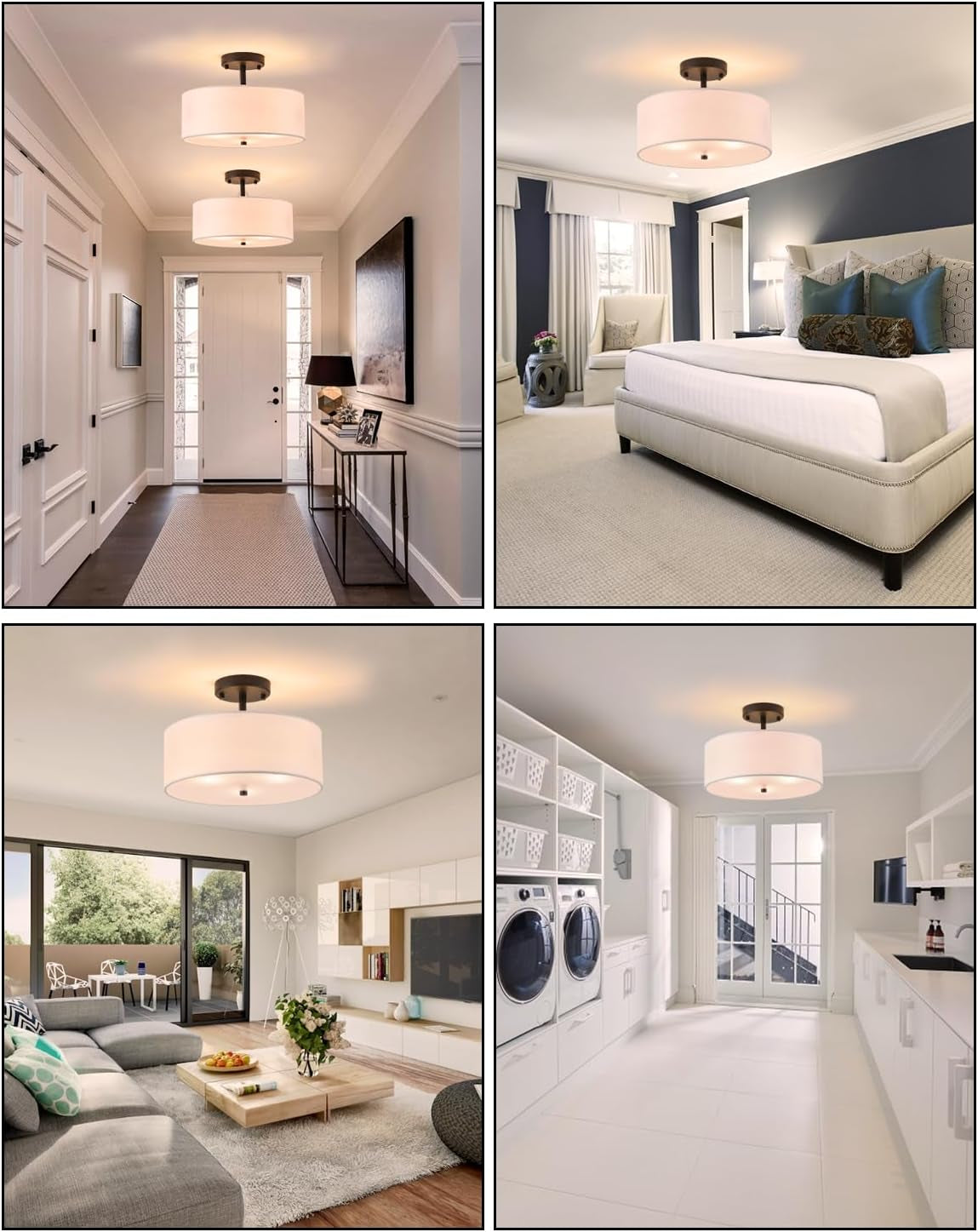 Semi Flush Mount Drum Ceiling Light Farmhouse Decor