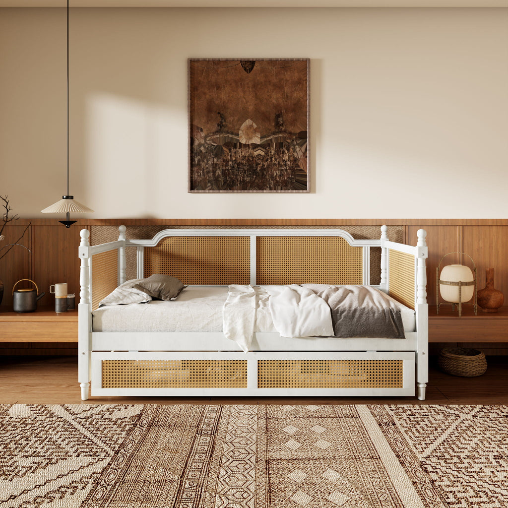 Traditional Style Rattan Daybed, No Box Spring Needed Unique Piece Furniture
