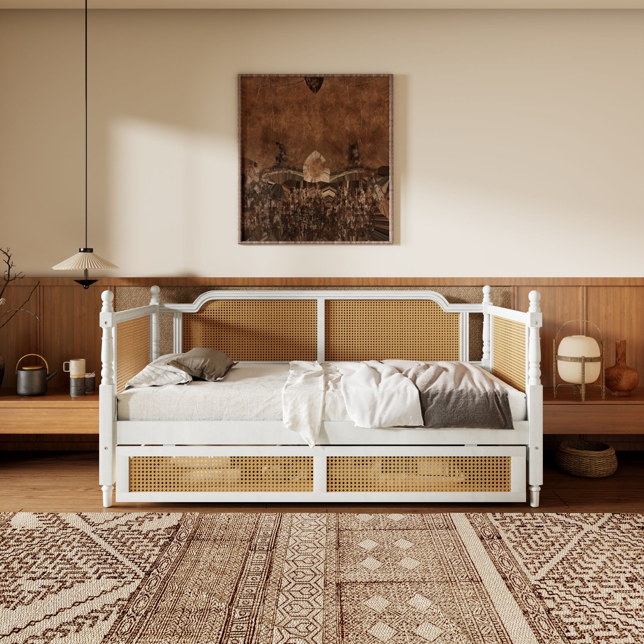 Traditional Style Rattan Daybed, No Box Spring Needed Unique Piece Furniture