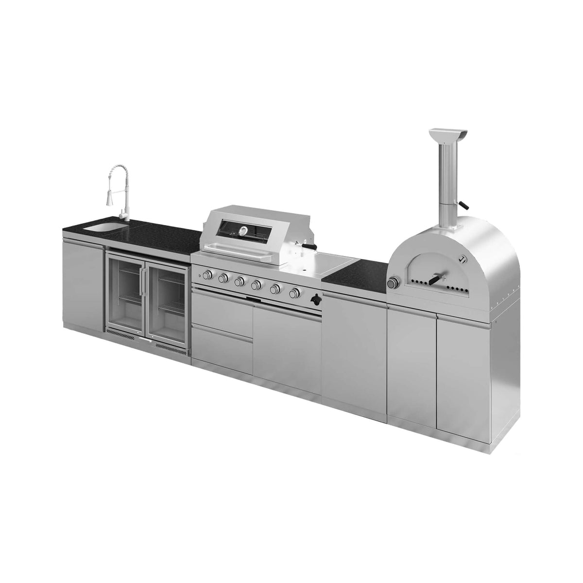 150-Inch 4-Burner 108K BTU Outdoor Kitchen Island With Pizza Oven, Rotisserie & Refrigerator (SAK36412) SAKSBY WHOLESALE